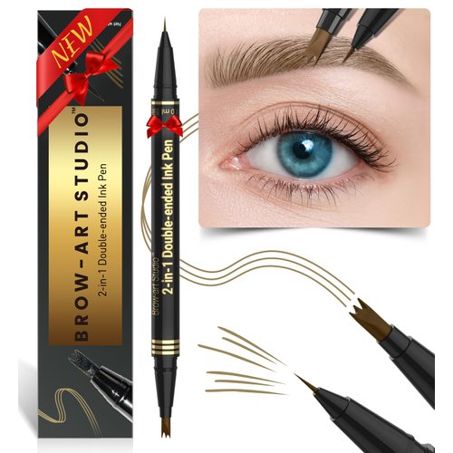 iMethod Microblading Eyebrow Pencil - Brow Pencil 2-in-1 Dual-Ended Eyebrow Pen with 3-Prong Micro-Fork-Tip Applicator and Precise Brush-Tip Create Natural-Looking Brows, Stay on All Day, Light Brown
