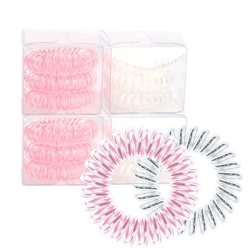 Spiral Hair Ties, waterproof No Crease Coil Hair Ties, Phone Cord Hair Ties for Thick Hair, for women Ponytail Holder Elastics (FQ-02)