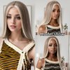 21AE Ombre Ash Blonde Wig with Baby Hair Pre plucked White Grey Balayage Highlights Streaks Platinum Blonde Lace Front Wigs for White Women Straight Bob Japanese Synthetic Wig Soft as Human Hair