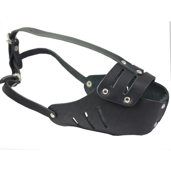 Real Leather Cage Basket Secure Dog Muzzle #118 Black - Pit Bull, Amstaff (Circumference 11.8", Snout Length 3.5")