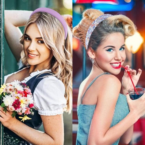 VELSCRUN 7 Pcs Different Headbands for Women Fashion Purple Solid Head Bands Pearl Headband Non Slip Hair Band for Womens Thin Thick Short Hair Face Wash Hair Accessories Gifts for Women Gilrs