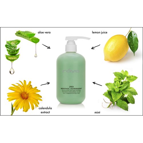 RAYA Menthol Astringent 16 oz (203) | Effective Facial Toner for Combination and Partially Oily Skin Prone to Break-Outs | Helps Refine, Tighten, and Protect pH Balance | Cools, Refreshes and Soothes