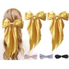 PQZKLDP 2PCS Silky Satin Hair Bows Big Versatile Hair Bows Cute Clips for Girls & Women Yellow Hair Bow Ribbons Oversized Long Tail Metal Clips Bowknot Aesthetic Hair Accessories (PD 213)