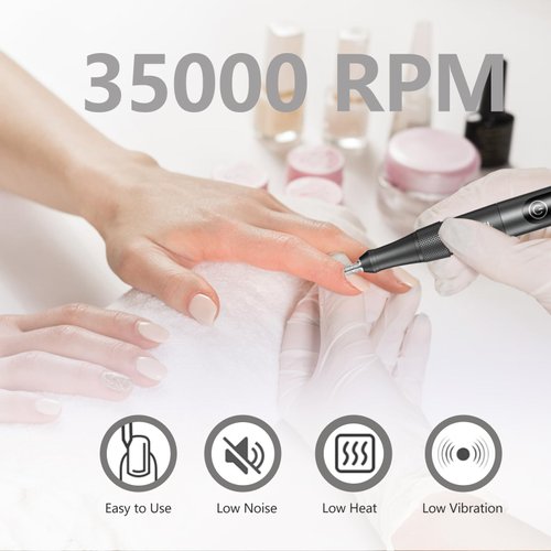 Welan Electric Nail Drill, Professional Rechargeable Cordless Nail Drill for Acrylic and Gel Nails, 35000 RPM Portable Electric Nail Drill Machine Gift Set for Manicure and Polishing
