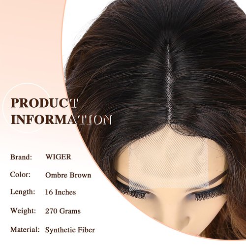 WIGER Short Big Curly Lace Front Wigs Loose Wave Wig Short Wavy Bob Wigs for Black Women Ombre Brown Middle Part Shoulder Length Wig Synthetic Wigs