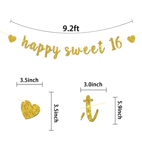 Happy Sweet 16 Banner 16 and Fabulous Cheer to 16 Years Sweet Sixteen Gold Glitter Happy 16th Birthday Party Decorations