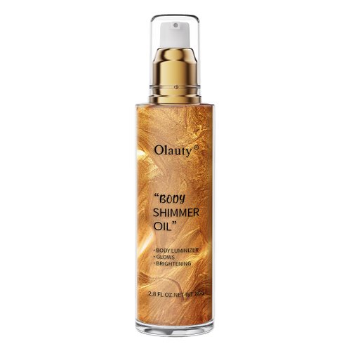 Shimmer Body Oil, Highlighter Makeup Smooth Glitter Glow Liquid Foundation for Face & Body,Liquid Illuminator Body Shimmer Lotion for Women (2# Rose Gold)
