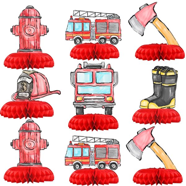 HaPiBiDesign Firetruck PartyTable Centerpieces - Firetruck Party Decoration - 12 PCS Firetruck Birthday Decorations - Fire Truck Party Favors for Kids
