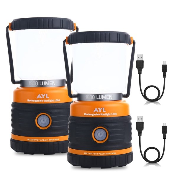 LED Camping Lantern Rechargeable, 1800LM, 4 Light Modes, 4400mAh Power Bank, IP44 Waterproof, Perfect Lantern Flashlight for Hurricane, Emergency, Power Outages, Home and More, with USB Cable (2 Pack)