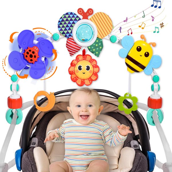 Hibility Baby Stroller Arch Toy Car Seat Toys Activity Mobile Musical Toys Ideal for Infant Boys Girls Sleep Baby Travel Toy Arch for Baby 0-24 Months-Butterfly