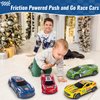 Car Toys for 3 4 5 6 Year Old Boys Girls Gifts, 7 Inch Friction Powered Push and Go Pull Back Alloy Race Trucks Cars Toys for Kids Toddlers Preschool Birthday Gifts - 4Pack