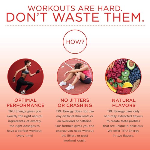 TRU Supplements Energy, Pre Workout Training Formula, Vegan Friendly, No Jitters, Improve Workout Performance, Naturally Extracted Flavors, 20 Servings (Iced Tea Lemonade)