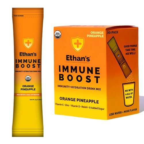 Ethan's Organic Drink Mix, Pomegranate Blueberry Flavor, Immunity Support and Hydration Powder Packets, Made with Real Fruit, Vitamin C, Vitamin D, Zinc, No Added Sugar (30 Pack)