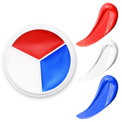 Red White Blue Face Body Paint - USA American Flag 3 Colors Makeup Face Painting Palette for America's Patriotic Events 4th of July, Independence Day, Veterans Day, Halloween, Sports Event