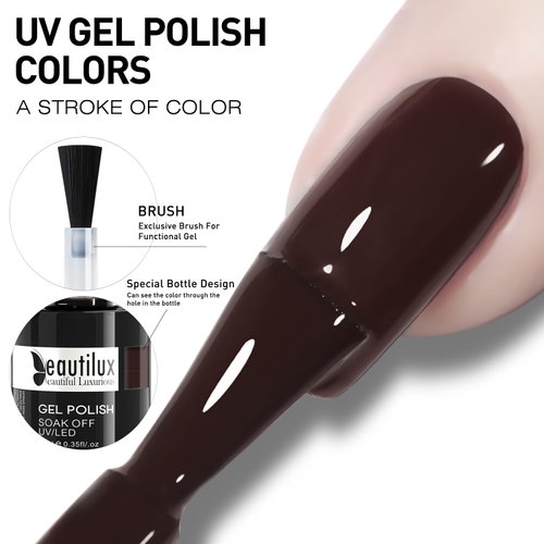 beautilux Dark Red Gel Polish, 1Pcs Dark Red Color Gel Nail Polish High Gloss Soak Off UV Nail Art Gel Manicure Salon at Home for Women (10ML)
