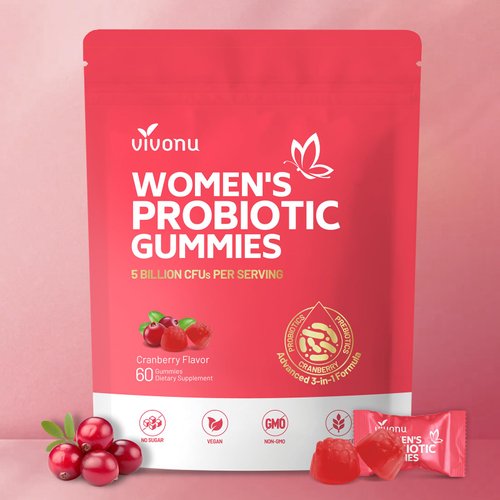VivoNu Vaginal Women Probiotic, Feminine Balance pH Gummies for Healthy Odor, Yeast Balance & Flora + Vitamin C for Immune Support -Cranberry Probiotics