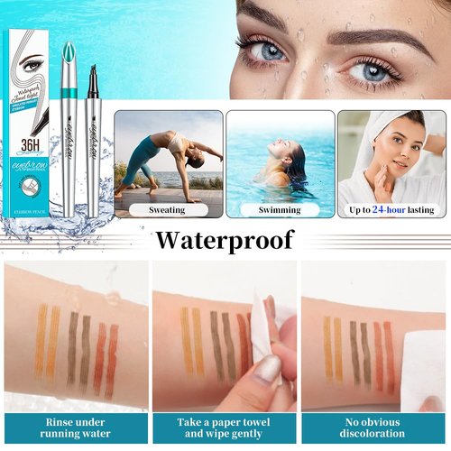 Magic Eyebrow Pencil, 3D 4 Tipped Precise Brow Pen Upgraded Waterproof Microblading Eyebrow Pencil Contouring Pen Natural Makeup Effect (B-Gray)