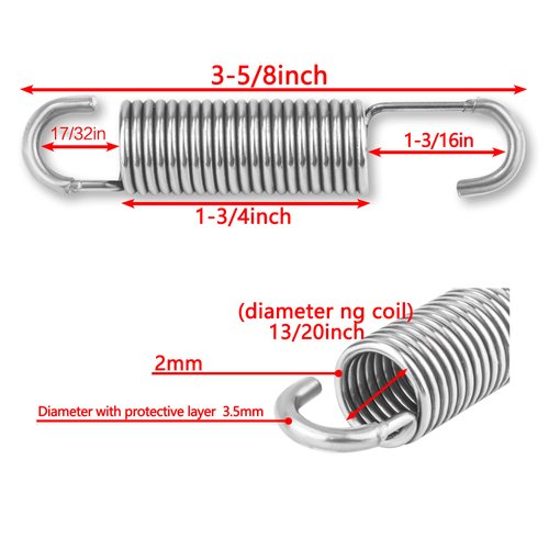 GNPADR GUPO 3-5/8"Stainless Steel Replacement Recliner Sofa Mechanism Tension Spring - Long Neck Hook (2PCS)/Silver