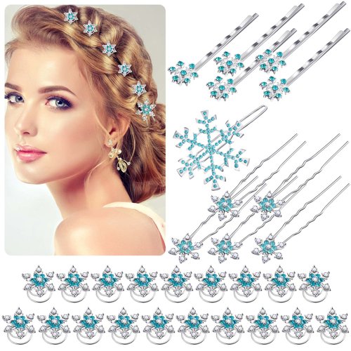 30 Pcs Christmas Hair Clips for Women Crystals Bobby Pins Snowflake Rhinestone Bridal Hair Clips Barrettes Spiral Elegant Hair Pins for Costume Cosplay Winter Wedding Bridal Party, 4 Styles