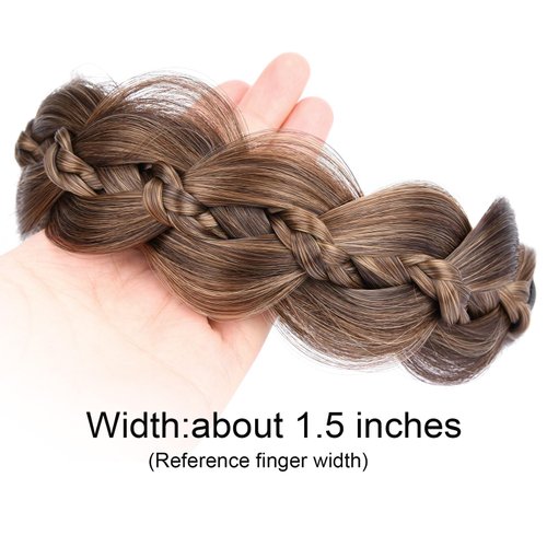 VOPPIS Wide Braided Headband with Teeth Synthetic Hair Plaited Headband Fishtail Braided Hair Band Hairpiece for Girls Women DIGUAN (Claybank, Wide)