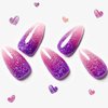 GLAMERMAID Hot Pink Press on Nails Medium Almond, Black Checkerboard Fake Nails Short Oval, Neon Glue on Nails with Love Heart, Stiletto False Nail Kits with Y2K Design, Stick on Nails Set for Wmoen