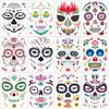 Halloween Temporary Face Tattoos (12Pack), Konsait Day of the Dead Sugar Skull Floral Black Skeleton Web Red Roses Full Face Mask Tattoo for Women Men Adult Kids Boys Halloween Party Favor Supplies