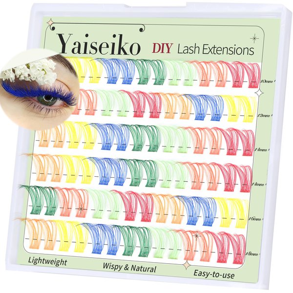 Colored Lash Clusters Individual Lashes D Curl 10-18mm Mixed 7 Colors Rainbow DIY Eyelash Extension Colorful Cluster Lashes Pack for Festival Christmas New Year and Cosplay