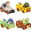 Hot Wheels Toy Cars, RacerVerse 4-Pack of Die-Cast Vehicles Featuring Jurassic World Characters Charlie, Owen, Dilophosaurus & Allosaurus as Drivers