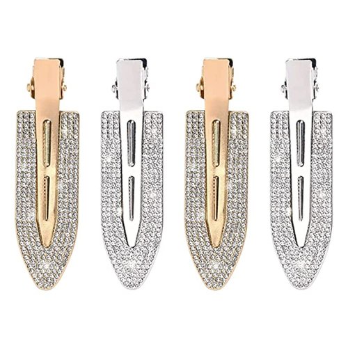 ZHOUMEIWENSP 2 pair Rhinestone No Bend Hair Clips, Bangs Diamond Hair Clip Shiny No Dent No Crease Makeup Accessories Pin Barrette for Women and Girls (Silvery& Gold)
