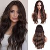 iChicHair 26 Inches Brown Wig for Women Long Wavy Wig with Dark Roots Natural Brunette Curly Wigs Middle Part Synthetic Hair Wig for Party Daily Use