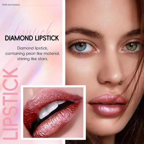 HOSAILY Metallic Rose Red Lipstick Long Lasting, High Shine Glitter Diamond Creamy Lipstick Transfer Proof, Shimmer High Impact Lip Color Full Coverage Non Stick Cup Lightweight Lip Makeup#4