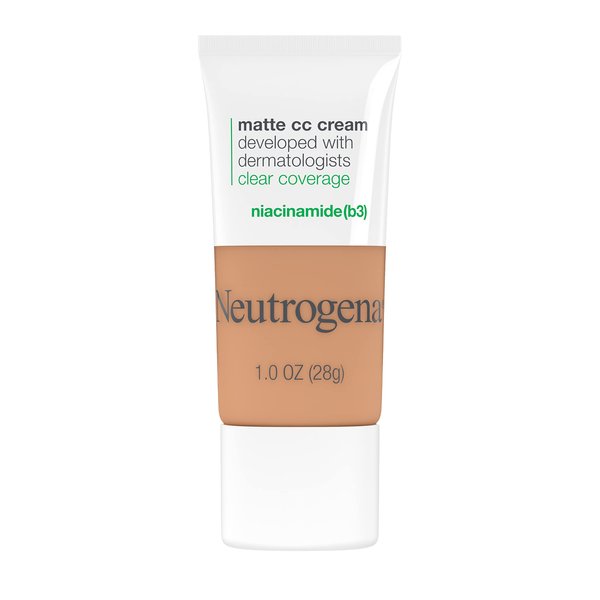 Neutrogena Clear Coverage Flawless Matte CC Cream, Full-Coverage Color Correcting Cream Face Makeup with Niacinamide (b3), Hypoallergenic, Oil Free & -Fragrance Free, Wheat, 1 oz