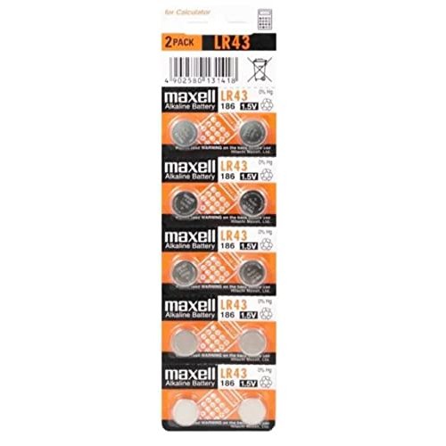 Maxell LR 43 Alkaline Button Cell Batteries Pack of 10