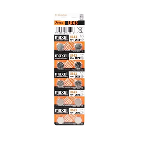 Maxell LR 43 Alkaline Button Cell Batteries Pack of 10