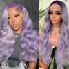 QD-Tizer Curly Purple Synthetic Lace Front Wigs for Women Omber Light Purple Body Wavy Long Hair Wig Pre-plucked Wear And Go Loose Curly Glueless Lace Front Wigs