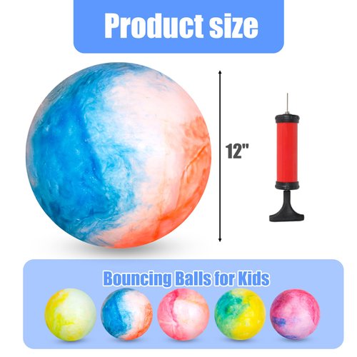 3 otters 5PCS Playground Balls, 12 Inches Inflatable Sensory Balls Marbleized Bouncy Balls with Pump Kickball Dodge Balls, for Kids Adult Indoor Outdoor Play Games Sports Party Favors