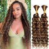 Human Braiding Hair 26 Inch Deep Wave Bulk P4/27 Human Hair for Braiding No Weft 2 Bundles 100g Curly Human Hair for Boho Braids 100% Unprocessed Brazilian Virgin Hair for Human Hair Extensions