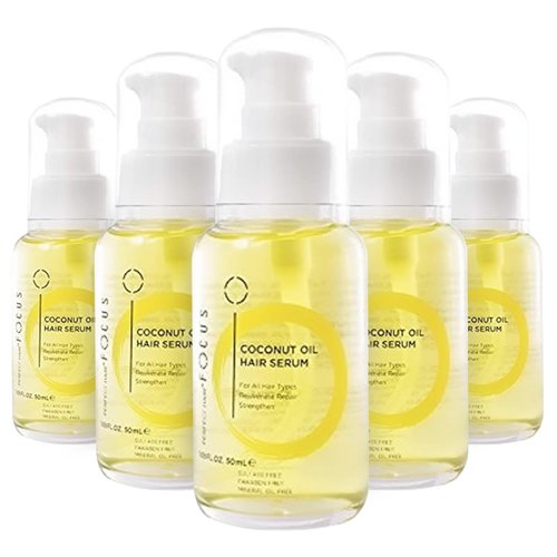 Coconut Oil Hairs Serum - Infused with Raw Virgin Olive Oil, Sweet Almond, Keratin, & Algae Extract - Rejuvenate, Strengthen and Restore Hair to Natural Beauty - 50ml (5 Pack)