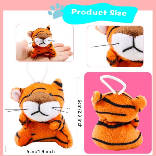 12 Pack Mini Stuffed Tiger Animals Toys Small Plush Tiger Animal Keychain Toy Tiny Stuffed Animal Plush Toy for Birthday Carnival Prizes Party Favors Gifts