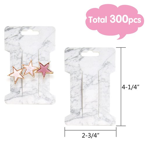 300 PCS Hair Clip Bow Display Cards Hair Barrettes Jewelry Display Holder Rectangle Paper Cardboard for Hair Accessories Display and Organizing, 4 x 2-1/2 Inches (Marble Stripe)