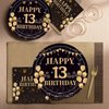 EMrups 96PCS 13th Birthday Party Plates Set Black and Gold Theme Decorations Include Black Gold Plates and Napkins Forks for 13 Year Old Boys Girls Birthday Party Supplies Serves 24 Guests
