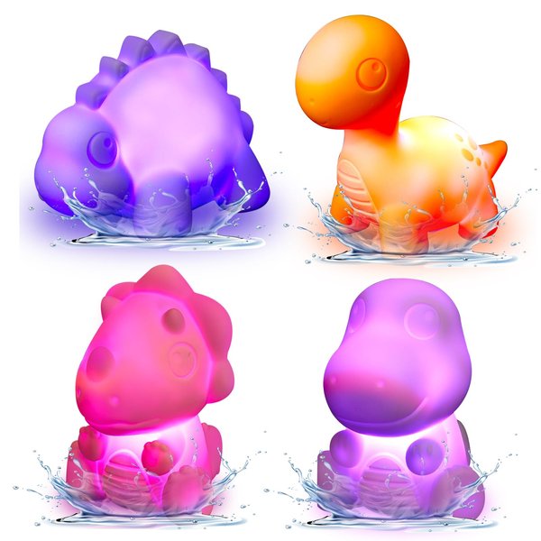 4 Packs Light-Up Floating Dinosaur Bath Toys, Flashing Color Changing Light in Water, Automatic Power Off Bath Light Up Toys , for Baby Toddler Nephew in Birthday Christmas Easter Gifts Ideas