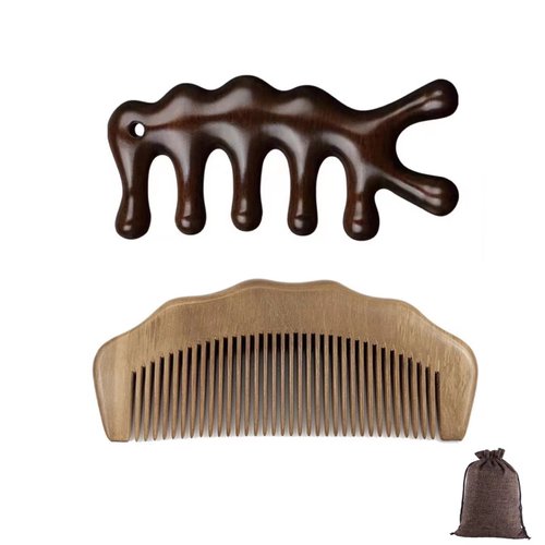 sanlusan 2 Pcs natural wooden comb,comb set, head Massage Comb,hair massager, wooden comb for women,wooden comb for men, Anti Static Wood, head massager scalp stress relax,birthing comb,scalp gua sha