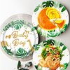 HSPAIDYP 50Pcs 50 Pcs Baby Shower Plates,Safari Animal Jungle Baby Boy Party Supplies,7" Safari Jungle Animals Paper Plates for Jungle Theme Baby Boy Birthday Party Decor