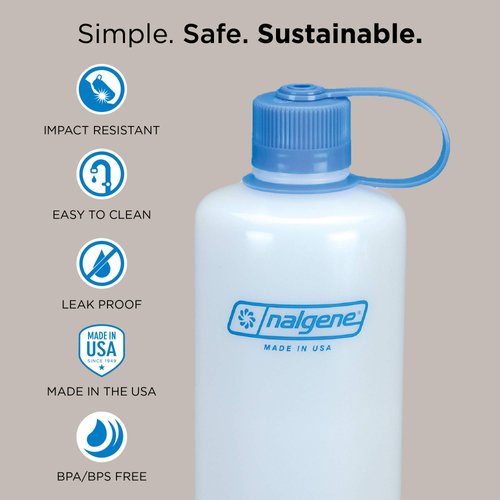 Nalgene HDPE Narrow Mouth BPA-Free Water Bottle, 32 oz , White