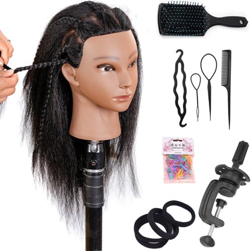 Mannequin Head Human Hair 16", Manikin Head with 100% Human Hair,Cosmetology Mannequin Head practice kit Doll head hair styling,for Braiding Hairdresser Practice Styling (16inch)