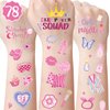 FRESHME Pink Temporary Tattoos Girls - 78 Styles Slumber Party Birthday Supplies, Sleepover Party Cute Decorations, Party Favors Sleepover Accessory Activity