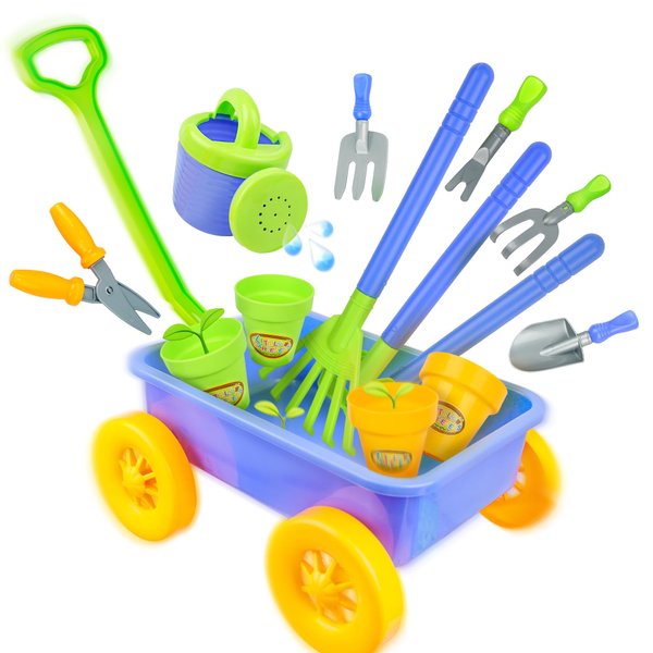 SMILESSKIDDO Kids Gardening Set - Toddler Gardening Set with Wagon for Kids,Stem Pretend Play - Toddler Outdoor Toys for Boys and Girls(14 pcs)