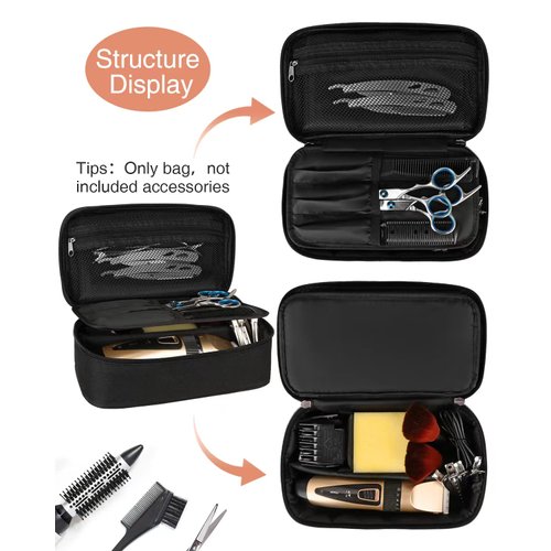 Barber Tool Bag, Hair Clipper Bag Hair Cutting Scissors Storage Bag Shaving Kits Haircut Accessories Organizer Bag Gift for Women (Black)