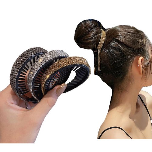 3Pcs Tassel Ponytail Hair Clips Rhinestone Hair Styling Claw Clips for Buns Hair Holder Glitter Sparking Hair Pins Accessories for Women Girls
